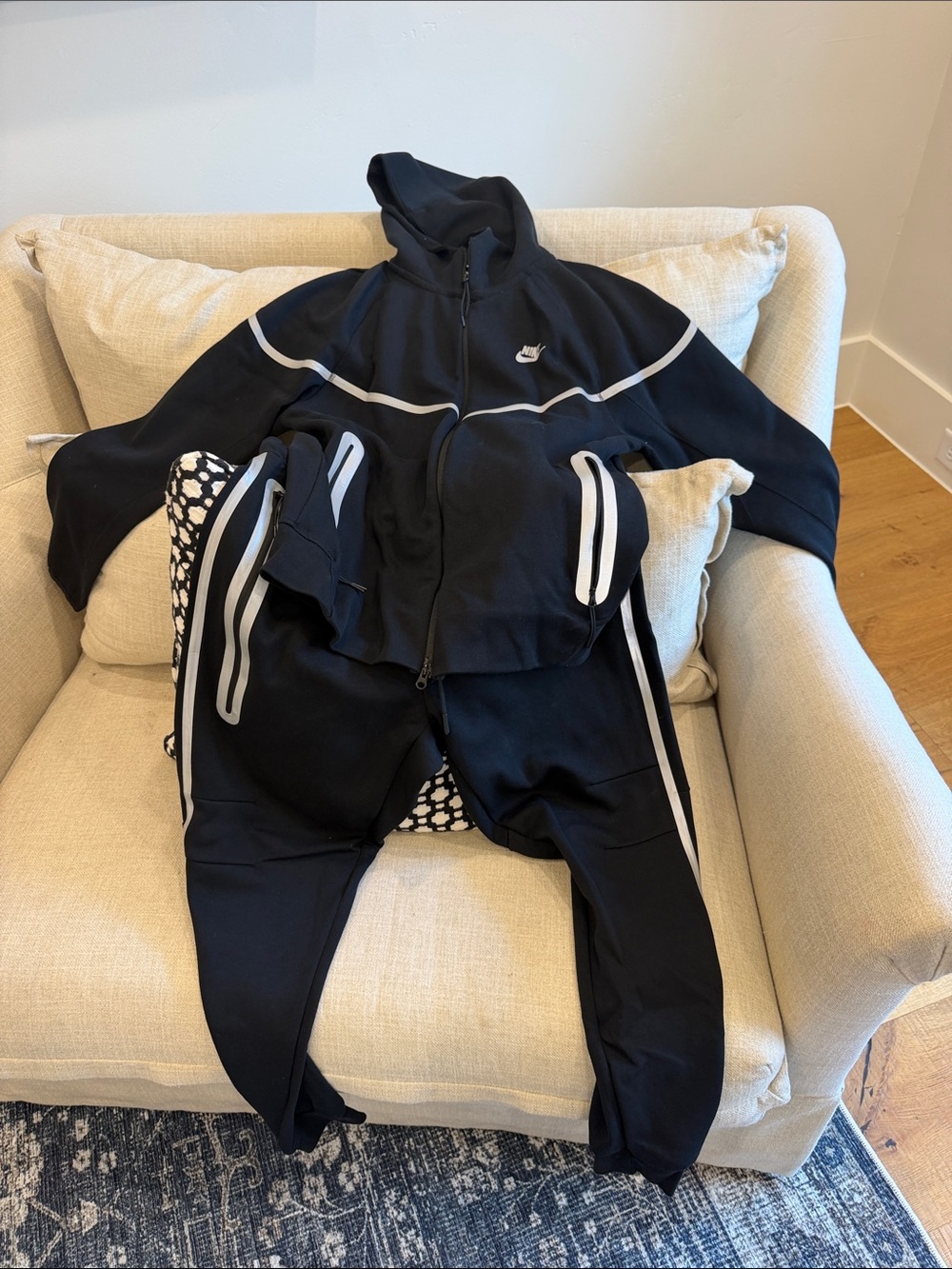 Nike Black and White Hooded Track Jacket with Matching Joggers
